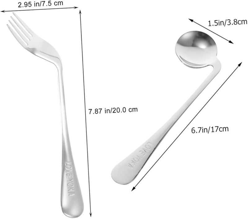 Ergonomic Angled Spoon and Fork for Elderly Right Handed Stainless Steel Self Feeding Assist Utensils - Image 2